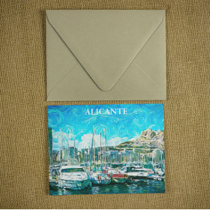 Beautiful Alicante Oil paint Illustration Postcard