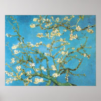 Beautiful almond blossom antique painting blue gre