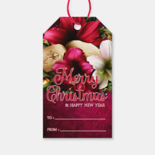 Beautiful Amaryllis and Book Merry Christmas Gift Tags