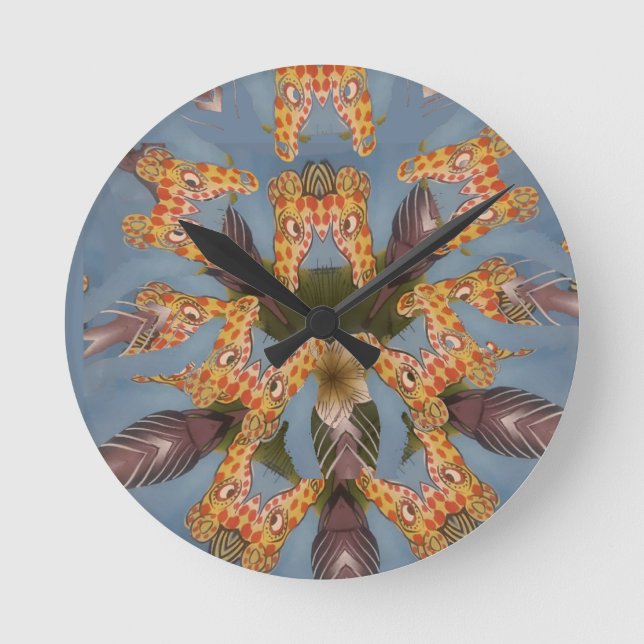 Beautiful amazing Funny African Giraffe pattern de Round Clock (Front)