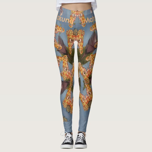 Beautiful Amazing Funny blue giraffe Hakuna Matata Leggings (Front)