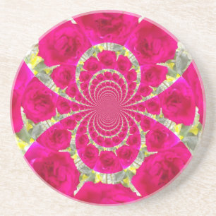 Beautiful Amazing Red Roses Kaleidoscope Pattern Coaster
