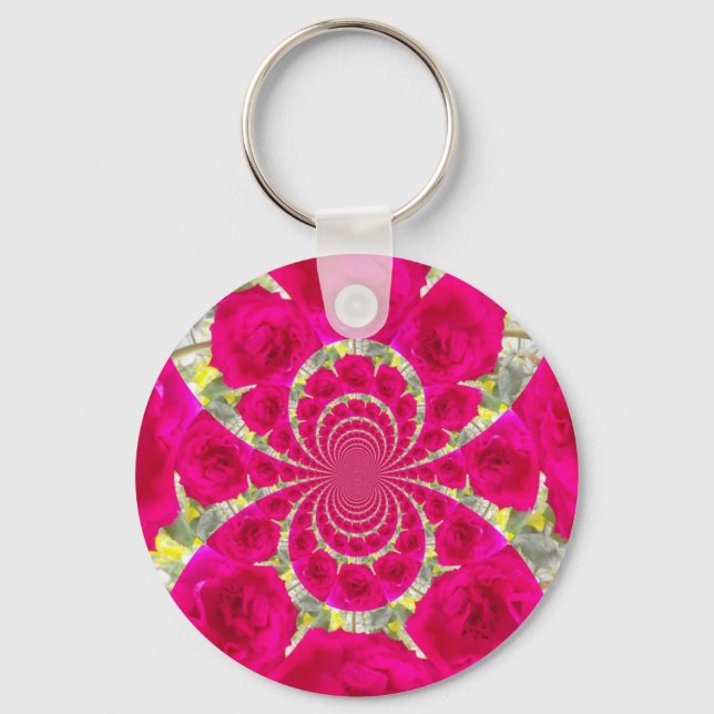 Beautiful Amazing Red Roses Kaleidoscope Pattern Key Ring (Front)