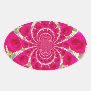 Beautiful Amazing Red Roses Kaleidoscope Pattern Oval Sticker