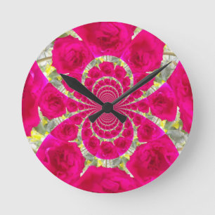 Beautiful Amazing Red Roses Kaleidoscope Pattern Round Clock
