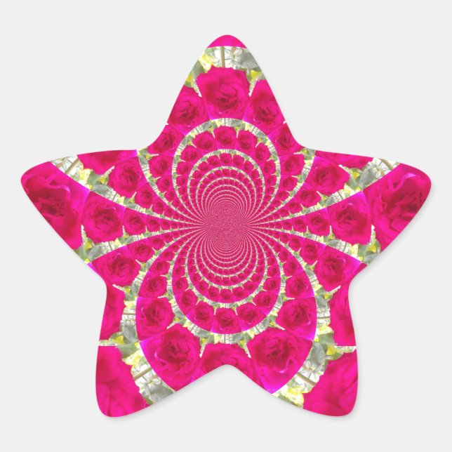 Beautiful Amazing Red Roses Kaleidoscope Pattern Star Sticker (Front)
