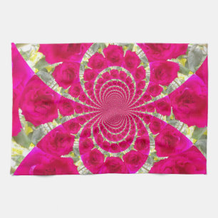 Beautiful Amazing Red Roses Kaleidoscope Pattern Tea Towel