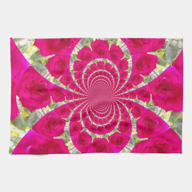 Beautiful Amazing Red Roses Kaleidoscope Pattern Tea Towel (Horizontal)