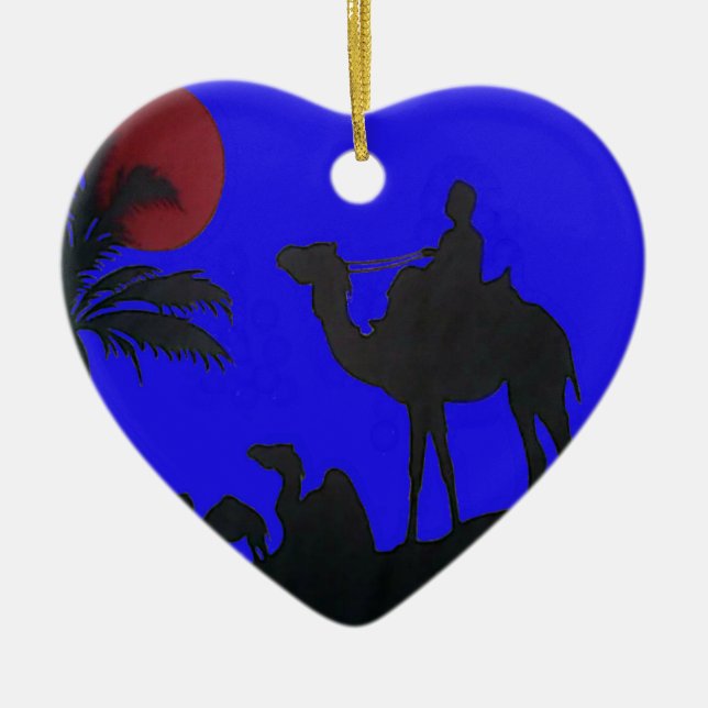 Beautiful Amazing Sunset Camel Safari Art Print Ceramic Tree Decoration (Front)
