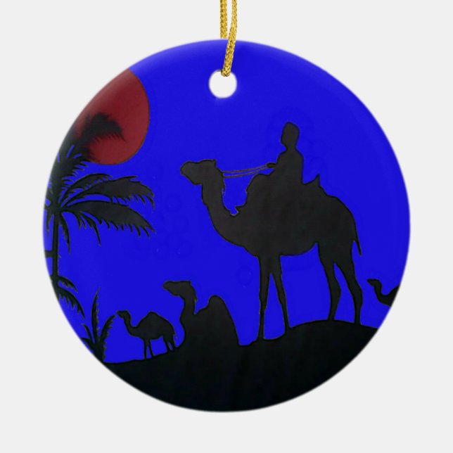 Beautiful Amazing Sunset Camel Safari Art Print Ceramic Tree Decoration (Front)