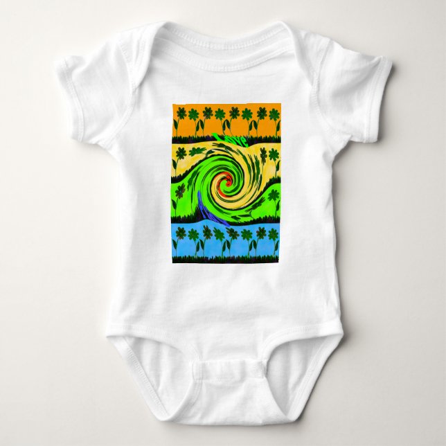 Beautiful Amazing Wavy Summer Wave Floral Colours Baby Bodysuit (Front)