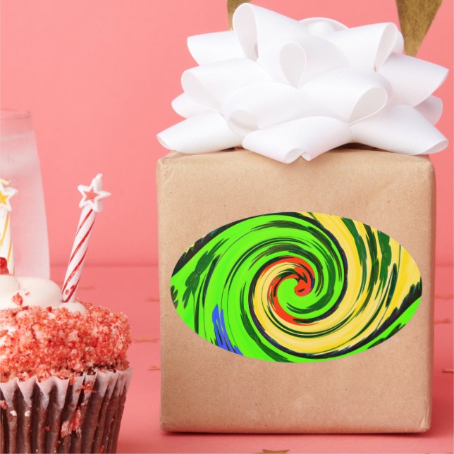 Beautiful Amazing Wavy Summer Wave Floral Colours Oval Sticker (Party)