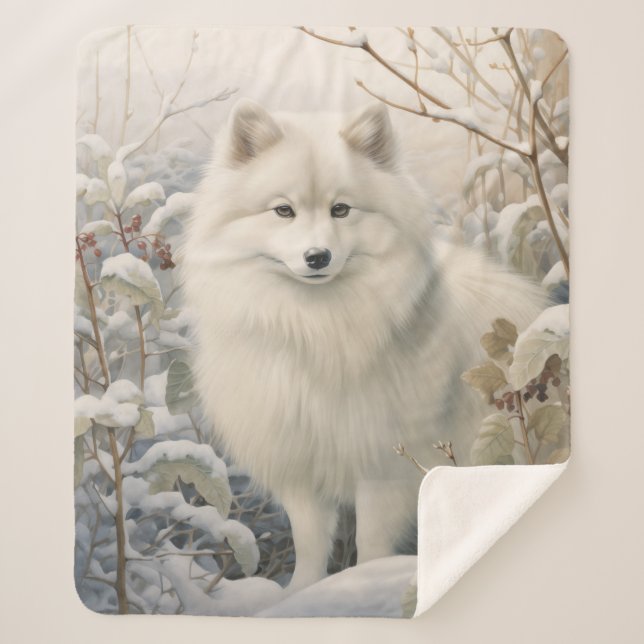 Beautiful American Eskimo Dog Sherpa Blanket (Front)