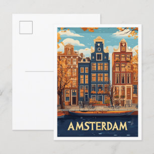 Beautiful Amsterdam Art Illustration Travel Postcard