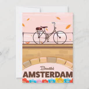 Beautiful Amsterdam cycling travel poster. Invitation
