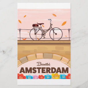 Beautiful Amsterdam cycling travel poster. Stationery