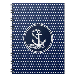 Beautiful Anchor, Maritime Blue And White Notebook