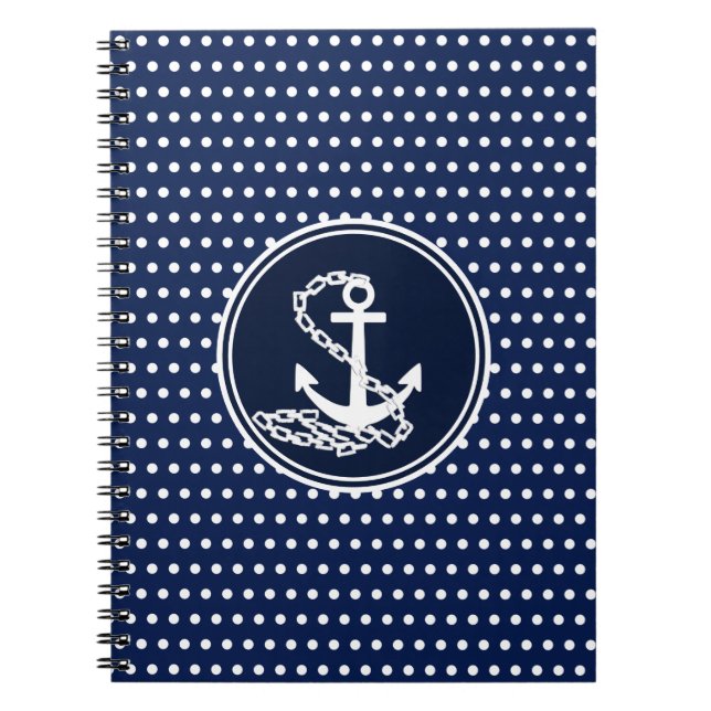 Beautiful Anchor, Maritime Blue And White Notebook (Front)