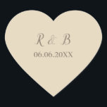 Beautiful and Classy Wedding Heart Sticker<br><div class="desc">Complement your wedding stationery with class using these heart shape stickers.  They feature a beige background with text written in lovely brown font.   Customise your name and wedding date also in brown font. Order your wedding stickers today!

Wedding Sticker Design: WeddingsbyRhoadie</div>