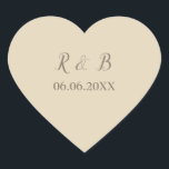 Beautiful and Classy Wedding Heart Sticker<br><div class="desc">Complement your wedding stationery with class using these heart shape stickers.  They feature a beige background with text written in lovely brown font.   Customise your name and wedding date also in brown font. Order your wedding stickers today!

Wedding Sticker Design: WeddingsbyRhoadie</div>