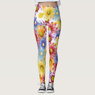 beautiful and colourful daisies leggings