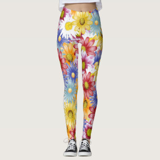 beautiful and colourful daisies leggings