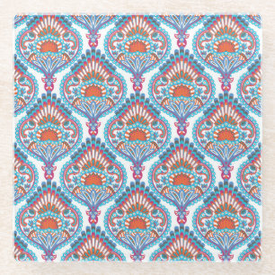 Beautiful and Colourful Ornate Paisley Pattern Glass Coaster
