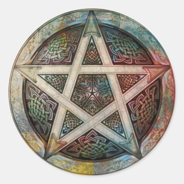 Beautiful And Colourful Pagan Pentacle Classic Round Sticker (Front)