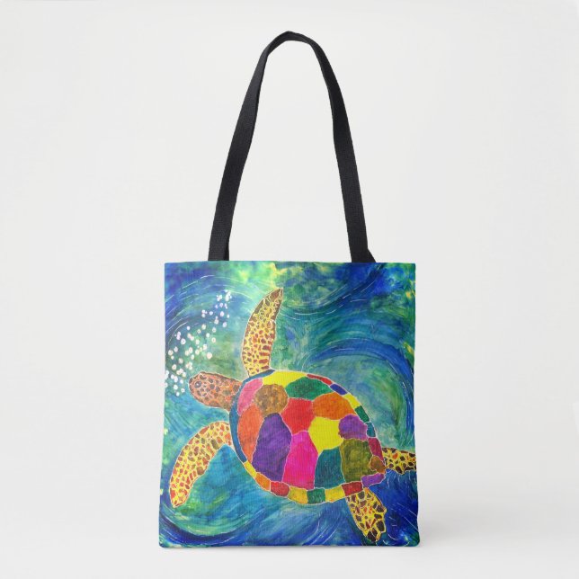 Beautiful and Colourful Sea Turtle Tote Bag (Front)