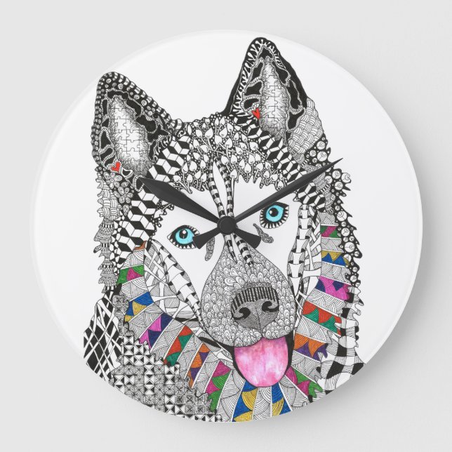 Beautiful and Colourful Siberian Husky Clock (Front)