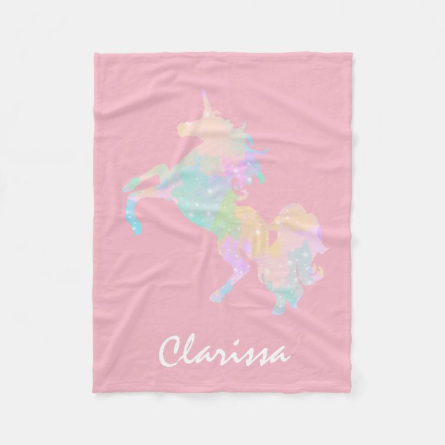 Beautiful and colourful unicorn fleece blanket (Front)