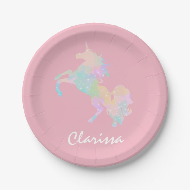 Beautiful and colourful unicorn paper plate (Front)