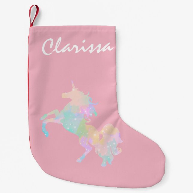 Beautiful and colourful unicorn small christmas stocking (Front)