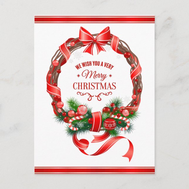 Beautiful and Elegant Christmas Wreath Postcard (Front)