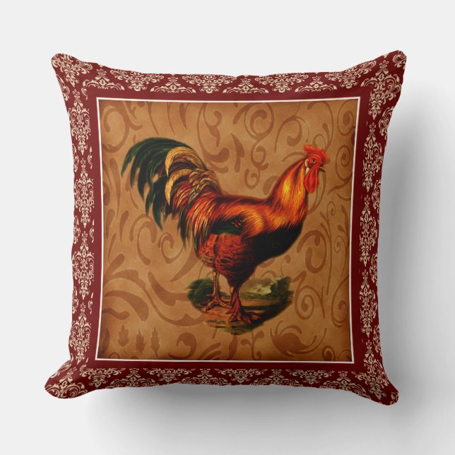 Beautiful and Elegant Rustic Country Rooster Cushion (Front)