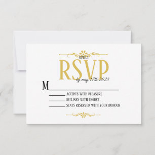 Beautiful and Elegant White and Gold RSVP Card