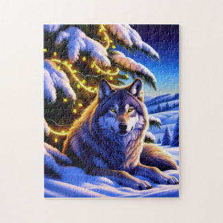 Beautiful and Majestic Wolf by Christmas Tree Jigsaw Puzzle
