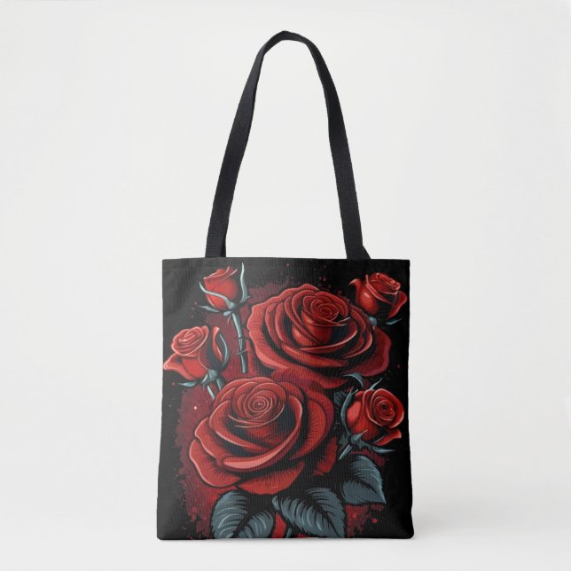 Beautiful and Stunning Red Rose Floral Design Tote Bag (Front)