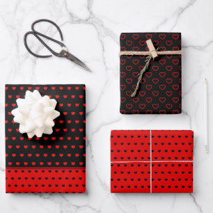 Beautiful And Stylish Red And Black Hearts Pattern Wrapping Paper Sheet