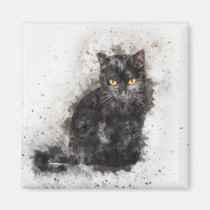 Beautiful and Trendy Black Cat Distressed Photo Magnet