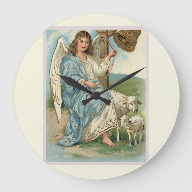 Beautiful Angel And Golden Bell Large Clock (Front)