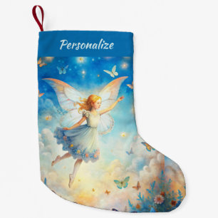 Beautiful Angel Flying in Clouds with Butterflies Small Christmas Stocking