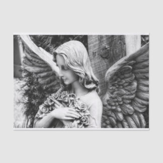 Beautiful angel holding roses on her chest tissue paper