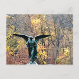 Beautiful angel in autumn woodlands postcard