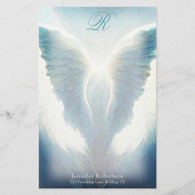 Beautiful Angel Wings Monogram Stationery (Front)