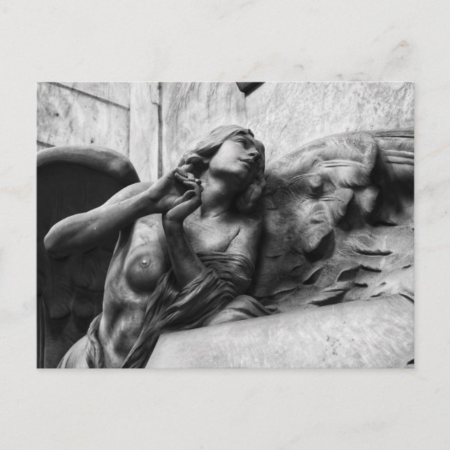 Beautiful angel with serene gaze towards heaven postcard (Front)