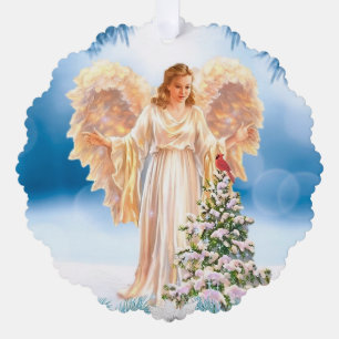 Beautiful Angel With Tree Paper Ornament Card