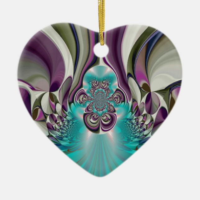 Beautiful Angelic Purple and Cyan Abstract Print Ceramic Tree Decoration (Front)