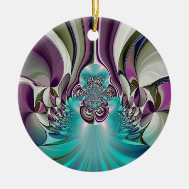 Beautiful Angelic Purple and Cyan Abstract Print Ceramic Tree Decoration (Front)