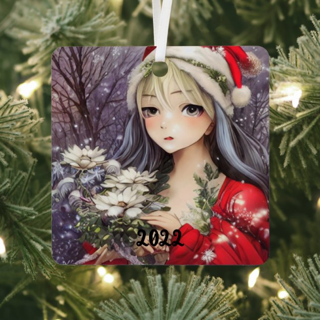 Beautiful Anime Christmas Girl Metal Tree Decoration (Insitu)